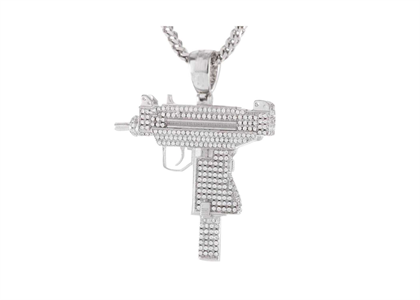 14 KT Rhodium Plated Hip Hop Handgun Pendant